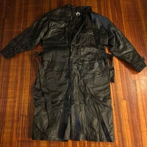 Black Leather Men's Trench Coat